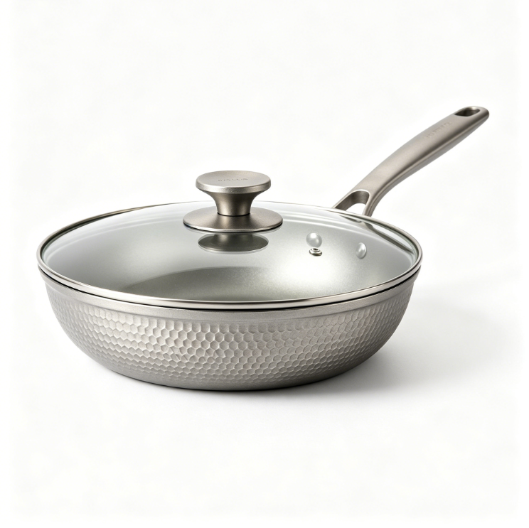 TRUEMAN ROCKEY-Titanium Pan, 12 Inch Pure Titanium Hammered Pro frying pan with Lid, Non-Toxic Skillet for Cooking, PFAS/PFOA/PTFE Free Cookware, Dishwasher&Oven Safe, Kitchen Induction Compatible
